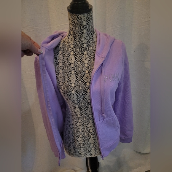 NEW Victoria's Secret PINK Fleece Zip Up Hoodie Purple Petal Glitter Logo - Picture 7 of 9
